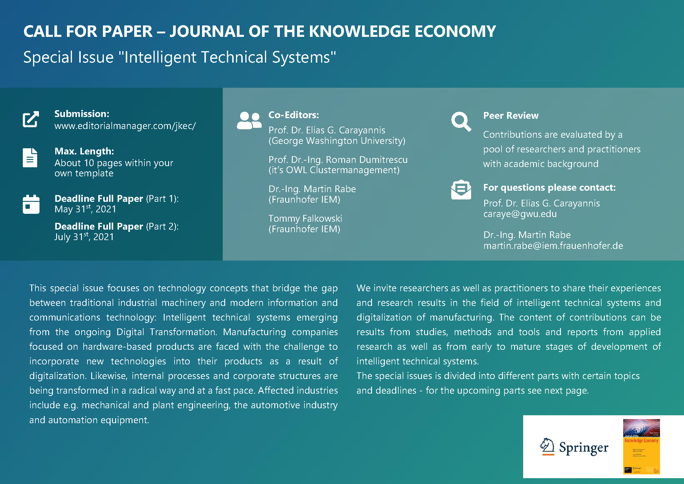 Knowledge Dial Call for Paper: Journal of the Knowledge Economy - it's OWL